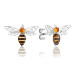 Kolczyki srebrne pszczoły z bursztynem Bumblebees II