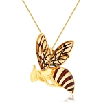 Zawieszka srebrna pozłacana szerszeń z bursztynem hornet