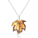 Zawieszka srebrna liść klonu z bursztynem huge Maple Leaf