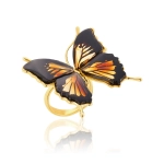 Pierścionek srebrny pozłacany motyl z bursztynem big Butterfly Touch