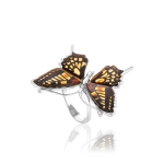 Pierścionek srebrny motyl z bursztynem Butterfly Gleam