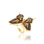 Pierścionek srebrny pozłacany motyl z bursztynem Butterfly Gleam