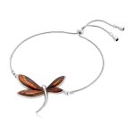 Bransoletka regulowana srebrna ważka z bursztynem Dragonfly