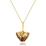 Zawieszka srebrna pozłacana liść miłorzębu z bursztynem Ginkgo Leaf