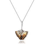 Zawieszka srebrna liść miłorzębu z bursztynem Ginkgo Leaf