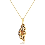 Wisiorek srebrny pozłacany liść dębu z bursztynem Oak Leaf