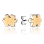 Kolczyki na sztyft srebrne puzzle z mlecznym bursztynem