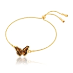 Bransoletka srebrna pozłacana motyl z bursztynem mini Butterfly Kiss