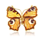 Broszka srebrna pozłacana motyl z bursztynem Big Butterfly Love