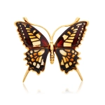 Broszka srebrna pozłacana motyl z bursztynem Big Butterfly Gleam