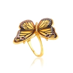 Pierścionek srebrny pozłacany motyl z bursztynem bałtyckim Butterfly Monarch
