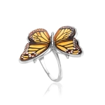 Pierścionek srebrny motyl z bursztynem bałtyckim Butterfly Monarch