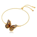 Bransoletka regulowana srebrna pozłacana motyl z bursztynem bałtyckim Butterfly Monarch