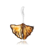 Broszka srebrna liść miłorzębu z bursztynem Ginkgo Leaf