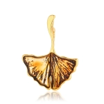 Broszka srebrna pozłacana liść miłorzębu z bursztynem Ginkgo Leaf