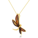 Zawieszka srebrna pozłacana ważka z bursztynem mini Dragonfly