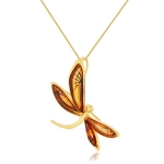 Zawieszka srebrna pozłacana ważka z bursztynem medium Dragonfly