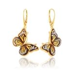 Kolczyki srebrne pozłacane motyle z bursztynem bałtyckim Butterfly Monarch