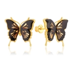Kolczyki na sztyft srebrne pozłacane motyle z bursztynem Butterfly Touch