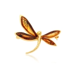 Broszka srebrna pozłacana ważka z bursztynem mini Dragonfly