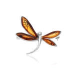 Broszka srebrna ważka z bursztynem mini Dragonfly