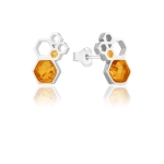Kolczyki srebrne plastry miodu z bursztynem Honeycombs
