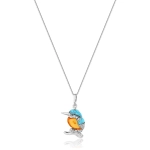 Zawieszka srebrna ptak zimorodek z bursztynem mini Kingfisher