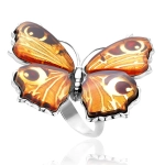 Pierścionek srebrny motyl z bursztynem Big Butterfly Love
