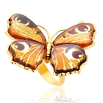 Pierścionek srebrny pozłacany motyl z bursztynem Big Butterfly Love