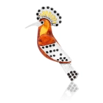 Broszka srebrna ptak dudek z bursztynem mini Hoopoe