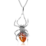 Zawieszka srebrna pająk z bursztynem Cross Spider