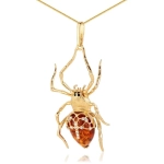 Zawieszka srebrna pozłacana pająk z bursztynem Cross Spider