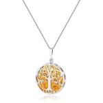 Wisiorek srebrny drzewo życia z cyrkonią i bursztynem Tree of Life