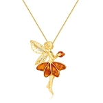 Zawieszka srebrna pozłacana elf z bursztynem Tinker Bell