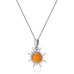 Zawieszka srebrna słońce z bursztynem mini Sun
