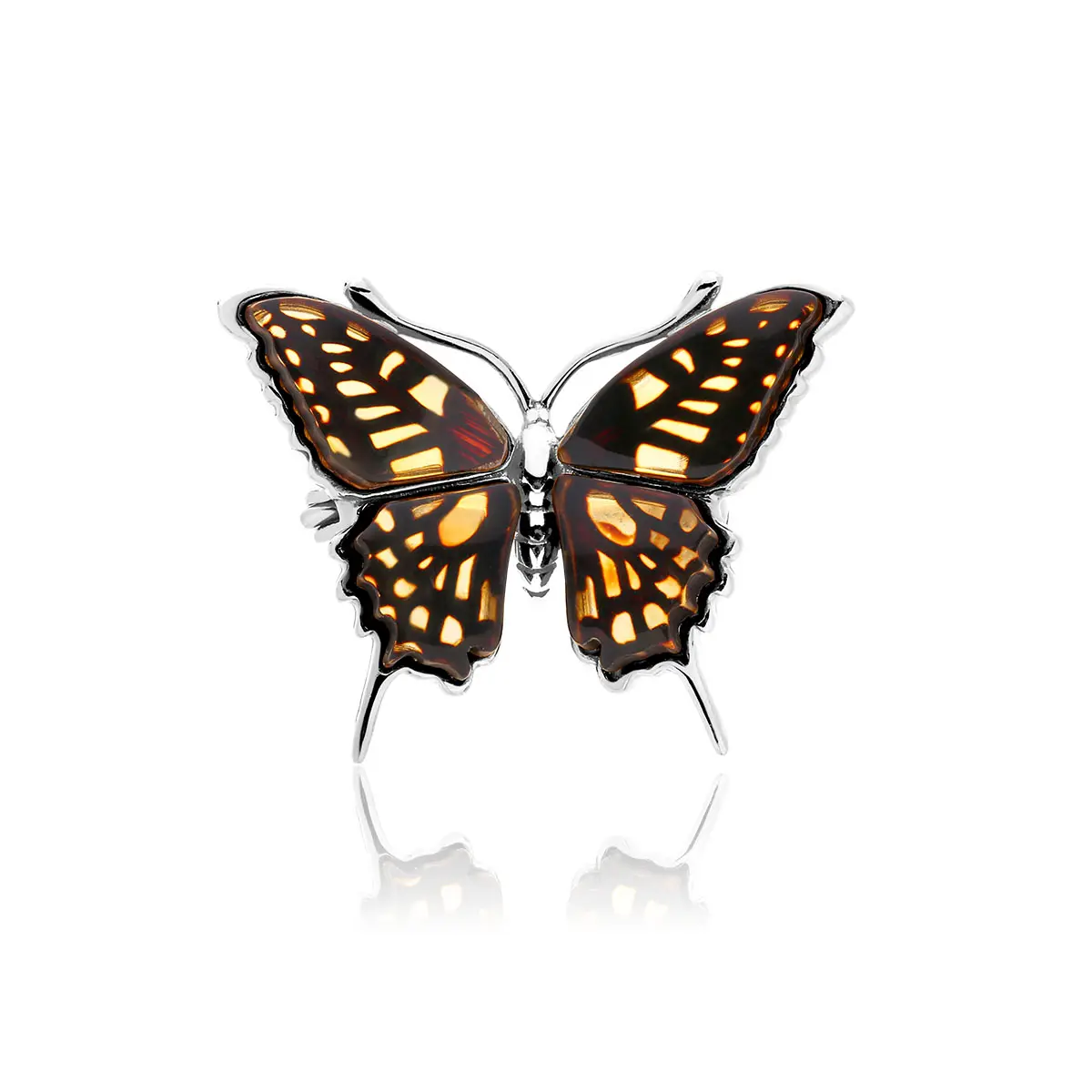 Broszka srebrna motyl z bursztynem Butterfly Gleam