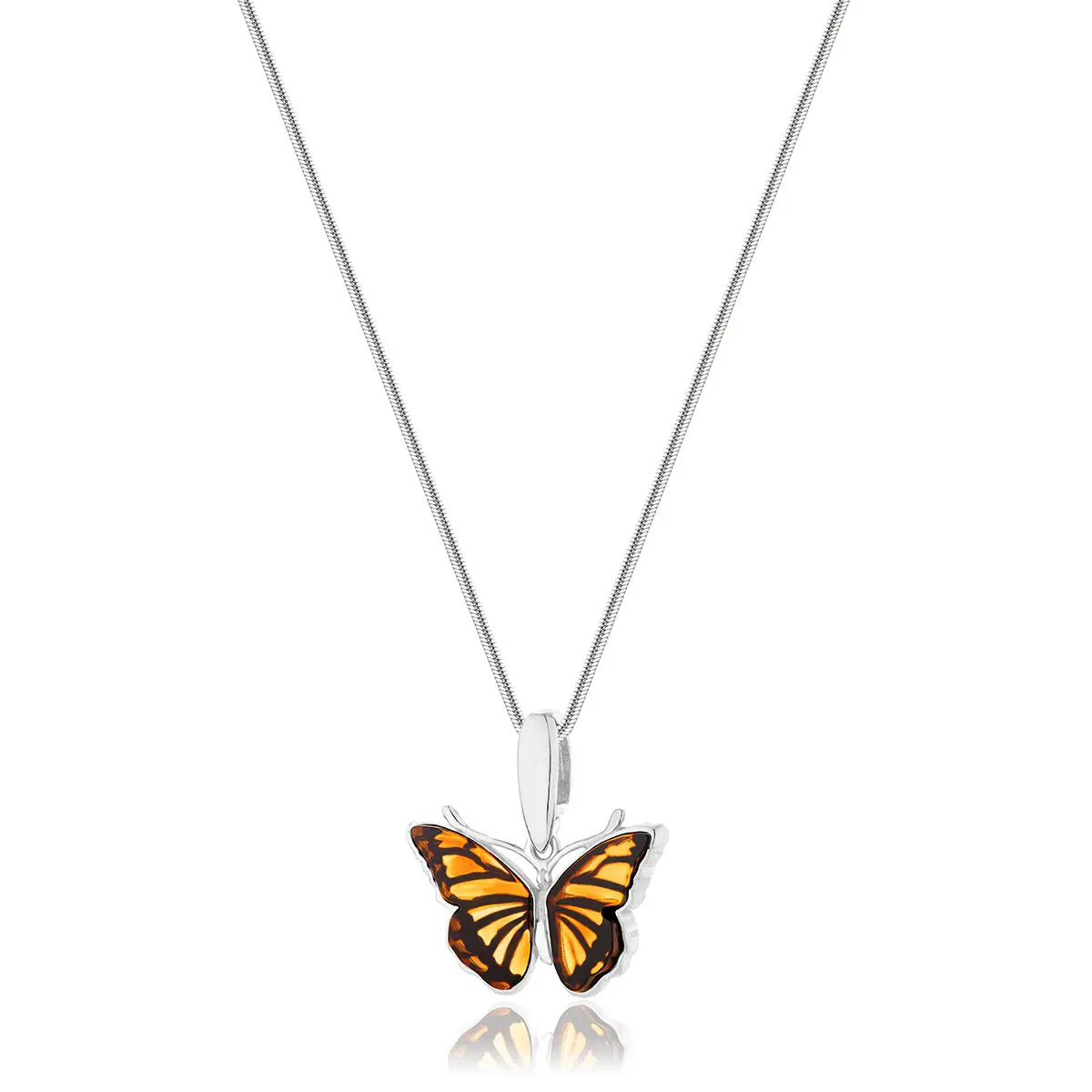 Zawieszka srebrna motyl z bursztynem mini Butterfly Kiss